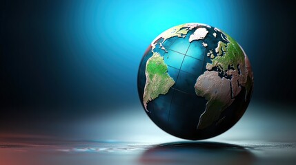 A detailed globe highlighting continents, set against a vibrant blue and red background