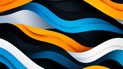 Fototapeta premium Vibrant abstract graphic design pattern with flowing waves in blue, orange, and black tones, creating dynamic visual effect