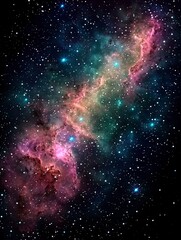 Obraz premium Vibrant cosmic scene featuring colorful nebulae and stars in deep space.