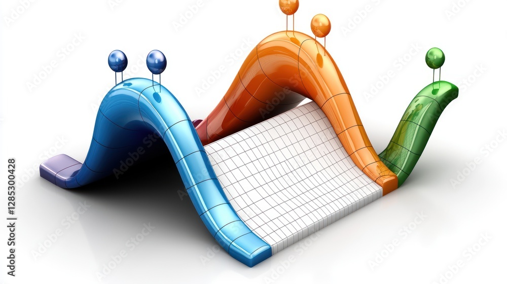 Wall mural colorful abstract graph with smooth curves and markers, representing data trends and analysis