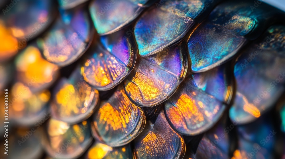 Wall mural vibrant scales display a mesmerizing array of colors and textures. this close-up reveals intricate d
