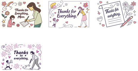 Card with a handwritten style message vector art set design 