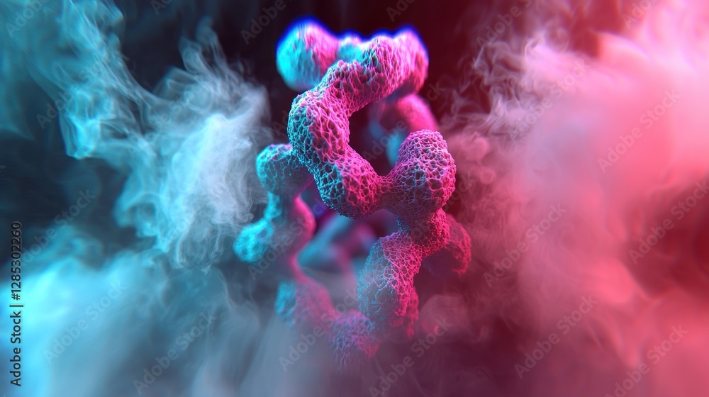 Wall mural abstract representation of a molecular structure surrounded by colorful smoke in a dynamic scene