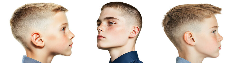 Obraz premium Png of Stylish Boys Haircut - Modern Fade Hairstyle for Kids & Teens on transparent background.