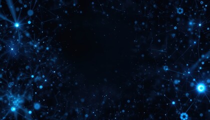 Obraz premium Abstract Digital Background with Glowing Blue Circles and Particles Over Dark Space for Technology and Science Concepts