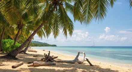 tropical beach with coconut palm trees
