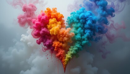Fototapeta premium Colorful Heart Shape Created with Vibrant Smoke and Clouds on a Soft Background