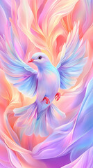 Obraz premium Pastel Dove Soaring Amidst Flowing Petals