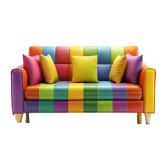 3d modern sofa, colorful comfortable sofa isolated on transparent background