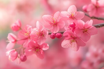 Obraz premium Beautiful pink cherry blossoms blooming on a spring day