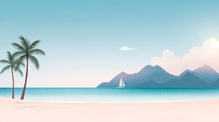 Naklejka premium Cartoon beach scene illustration