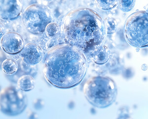 Sparkling water bubbles, light blue background, abstract, clean design