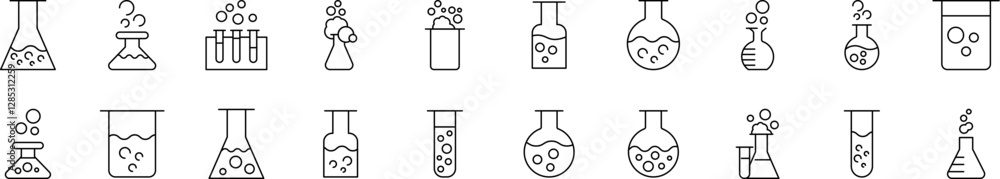 Poster laboratory flask line icon bundle. outline signs for graphic and web design, apps, adverts, various 