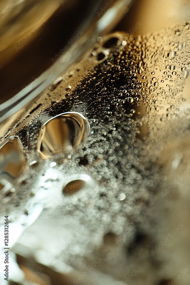 Poster close up of water droplets on glass surface with abstract light play : generative ai