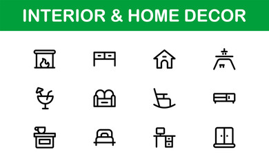 Home Decor and Interior Design Icon Pack. Perfect Icons for Living Spaces, Decoration, and Home Styling