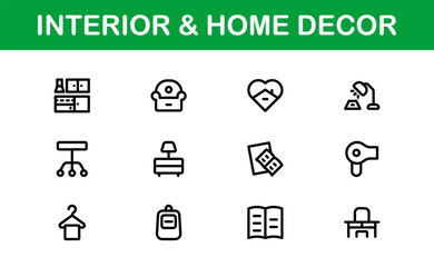 Home Decor and Interior Design Icon Pack. Perfect Icons for Living Spaces, Decoration, and Home Styling