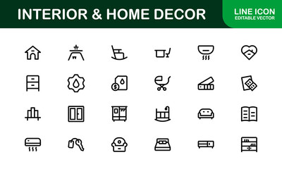 Home Decor and Interior Design Icon Pack. Perfect Icons for Living Spaces, Decoration, and Home Styling