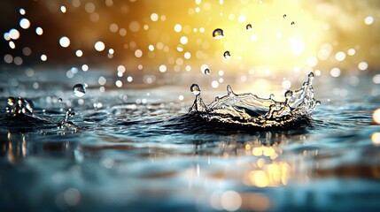Captivating Water Splash with Glimmering Droplets and Radiant Background Light for Nature and Abstract Themes