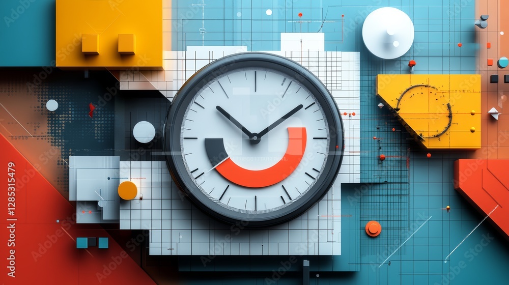 Poster modern abstract vector clock design with geometric shapes