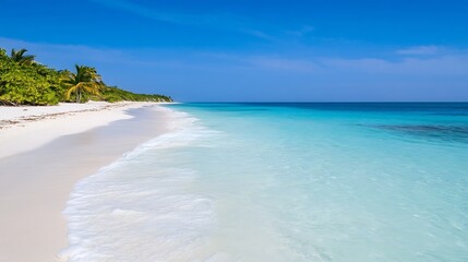 Fototapeta premium Tropical Beach with Crystal Clear Water and White Sand : Generative AI