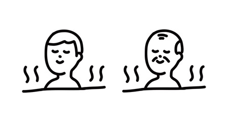 お風呂に入ってリラックスするおじいさんと男性の手書きベクターイラスト