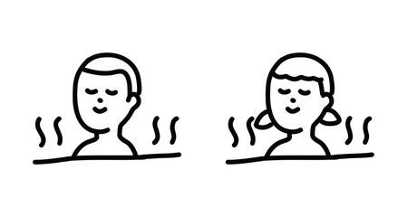 お風呂に入ってリラックスする男の子と女の子の手書きベクターイラスト