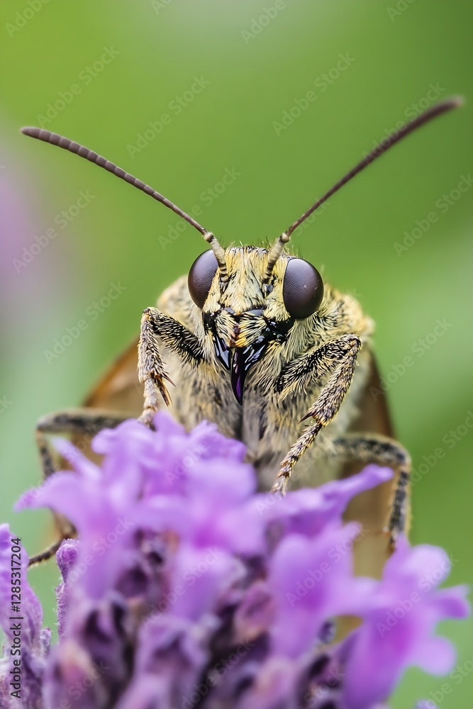 Poster Close Up of Butterfly on Purple Flower in Soft Focus Background : Generative AI