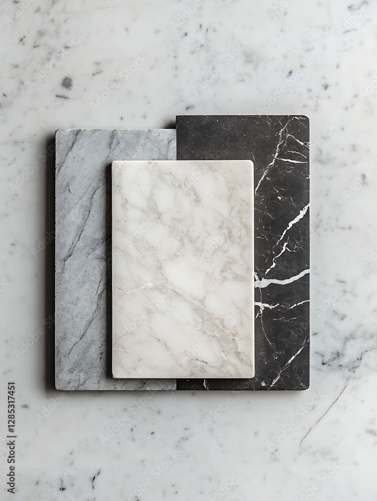 Fototapete elegant display of triangular marble cutters on a polished marble background : generative ai