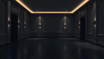 Empty Elegant Dark Room with Mysterious Nighttime Ambiance