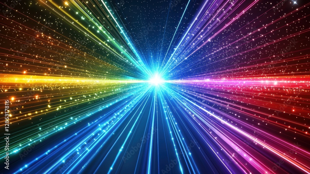 Poster a vibrant explosion of colorful rays radiating from a central point, creating a dynamic and energeti