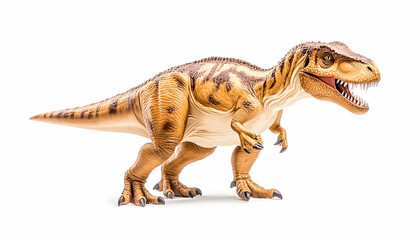 Fototapeta premium Tyrannosaurus Rex toy, side view, white background, educational use