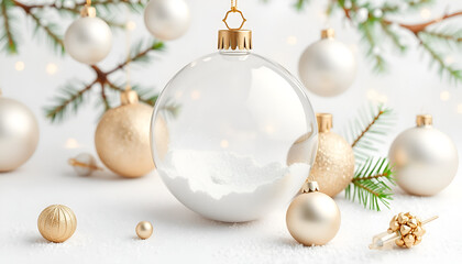 Fototapeta premium Elegant Winter Holiday 3D Render with Baubles on White Background