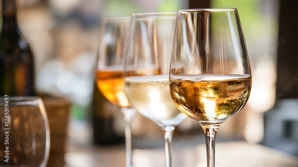 Poster elegant wine glasses filled with various wines reflecting soft light in a cozy setting : generative 