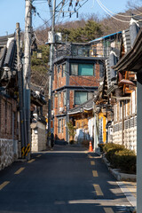 photograph of Bukchon Hanok Village, Korean traditional house in Seoul, South Korea