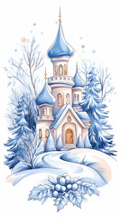 Fototapeta premium Winter fairytale castle snowy landscape holiday card
