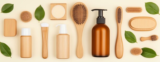 Eco-friendly beauty products and tools arrangement.
