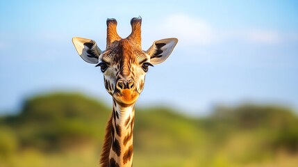 Obraz premium Charming Giraffe Portrait with Clear Blue Sky Background and Nature Vibes : Generative AI