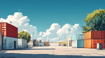 Obraz premium Vibrant Container Yard Design with Flat Vector Illustration Style