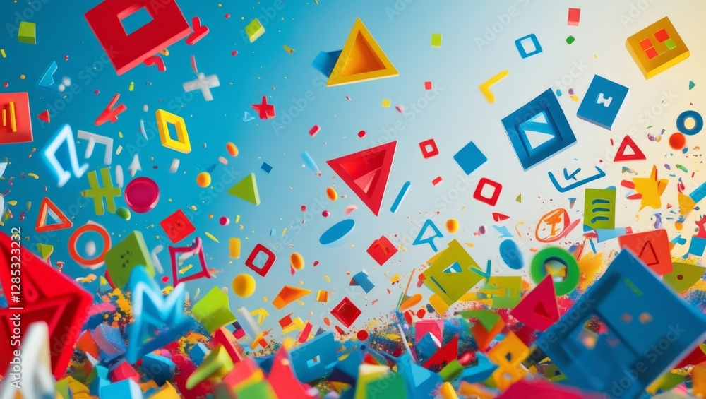 Poster a dynamic and surreal abstract image with colorful spirals and geometric shapes, evoking a sense of 