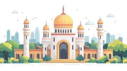 Vibrant Flat Design of a Cultural Landmark with Decorative Elements