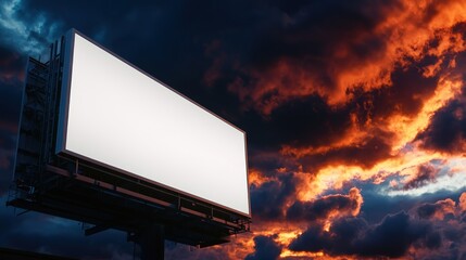Fototapeta premium Empty billboard against a dramatic sunset sky, showcasing vibrant colors and clouds