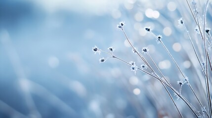 Delicate Frosted Flowers in a Winter Landscape with Soft Lighting : Generative AI