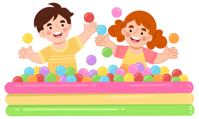 Illustration of Joyful Children Playing in Colorful Ball Pit