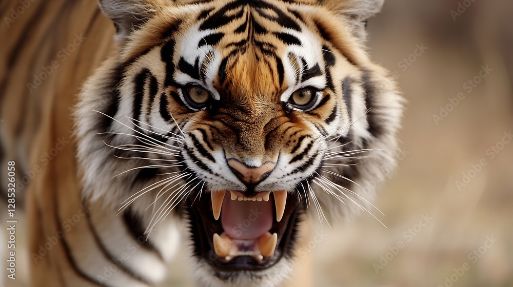 Poster fierce wild tiger roaring with intensity in natural habitat displaying power and strength : generati