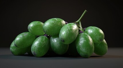 Obraz premium A cluster of vibrant green grapes resting on a dark surface, highlighting their freshness and texture