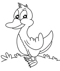 Cute cartoon hand drawn vector  funny duck coloring page.