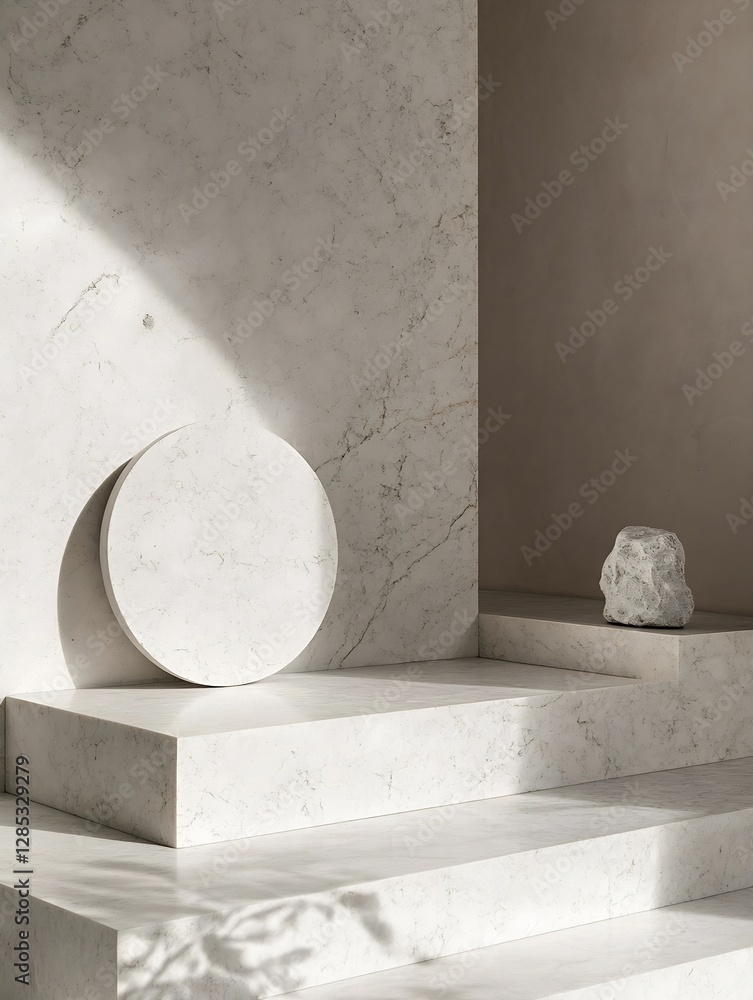 Poster elegant minimalist design featuring circular shapes and natural stone textures : generative ai