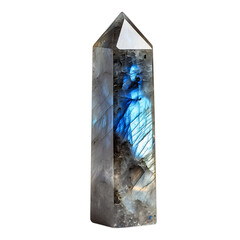 Labradorite Crystal Point with Blue and White Flashes Isolated on Transparent Background
