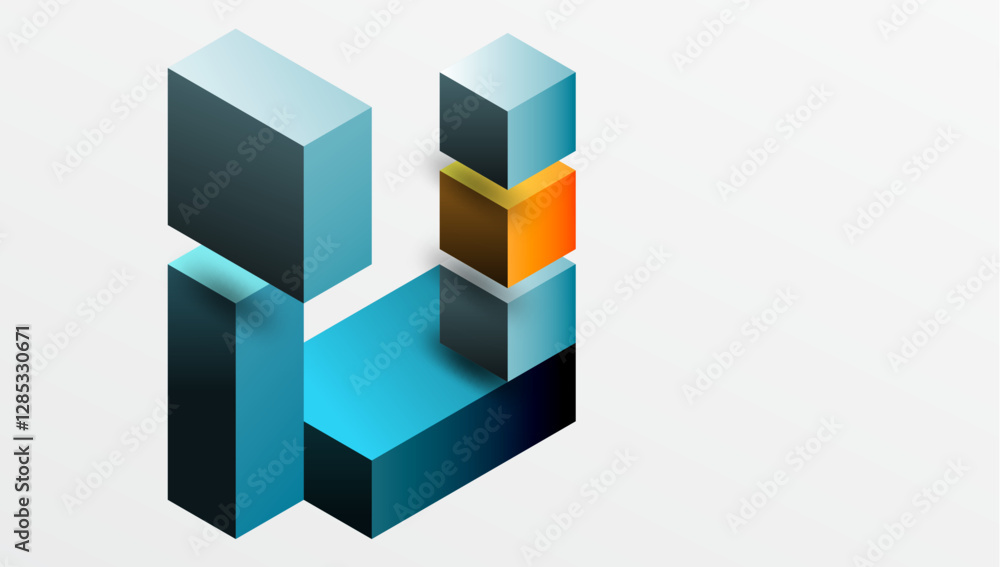 Poster Sleek abstract design featuring isometric 3D blocks in a clean, modern composition. Perfect for tech-inspired themes, with vibrant colors and geometric precision
