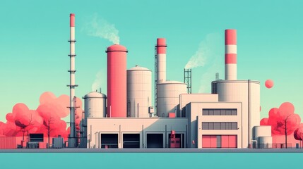 Obraz premium Modern Industrial Factory Design in Flat Vector Illustration